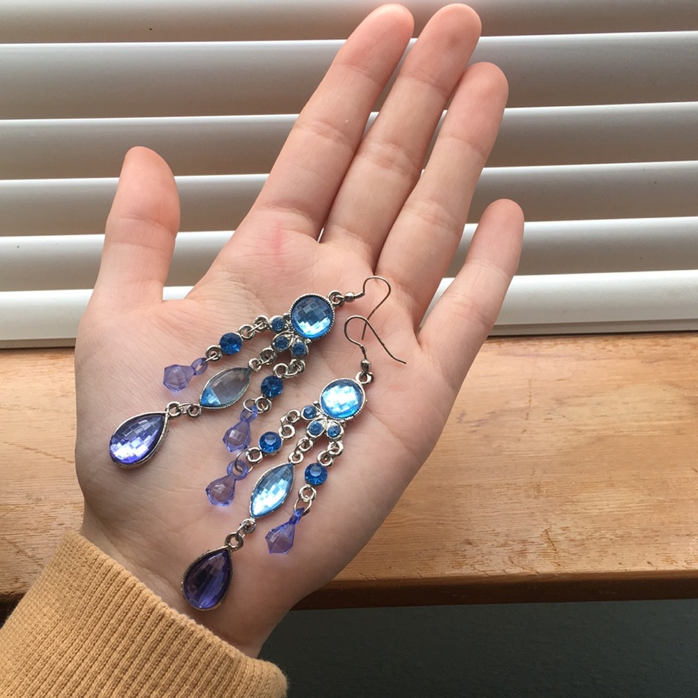Blue Rhinestone Dangle Earrings (1 pair)